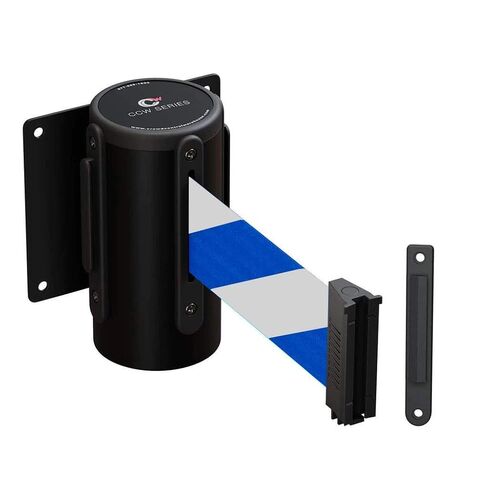Crowd Control Warehouse - CCW Series WMB-120 Fixed Wall Mount Retractable Belt Barrier - 11 Foot, Black and Yellow Belt with Black Steel Case in Saudi Arabia