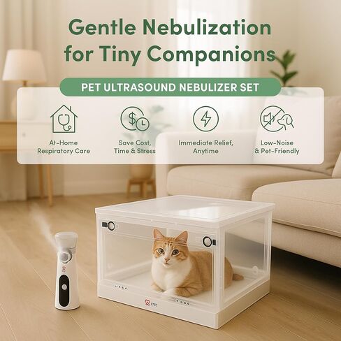 Ultrasonic Pet Nebulizer Set with Inhalation Chamber, 1.5 mL/min, Low-Noise, for Dogs, Cats & Small Pets up to 10 kg (22 lb), Auto-Cleaning in Kuwait