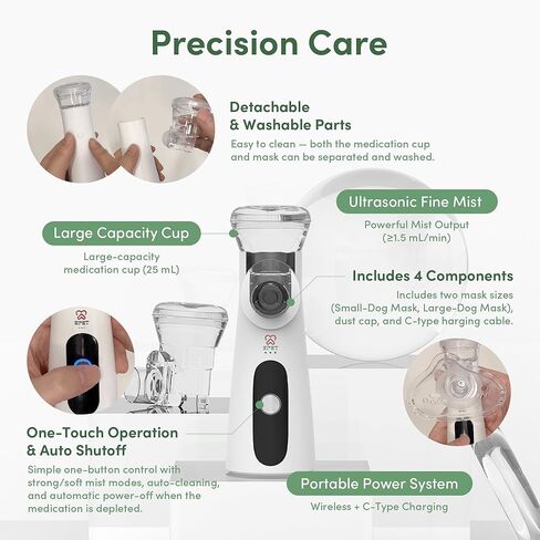 Ultrasonic Pet Nebulizer Set with Inhalation Chamber, 1.5 mL/min, Low-Noise, for Dogs, Cats & Small Pets up to 10 kg (22 lb), Auto-Cleaning in Kuwait