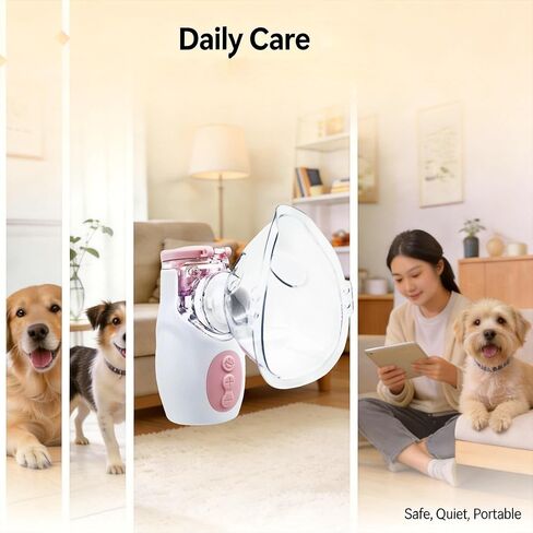 Handheld Mesh Nebulizer for Veterinary Use, Cordless Portable Pet Mist Sprayer with Rechargeable Battery, Ultra-Quiet Operation, Easy to Clean, Compact Design for Dogs Cats Home Use in Kuwait