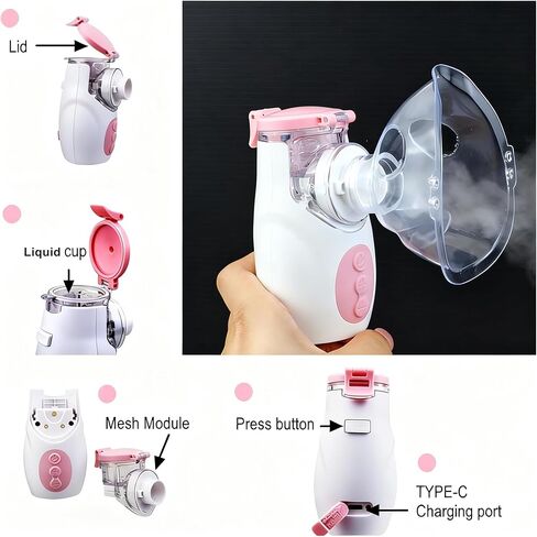 Handheld Mesh Nebulizer for Veterinary Use, Cordless Portable Pet Mist Sprayer with Rechargeable Battery, Ultra-Quiet Operation, Easy to Clean, Compact Design for Dogs Cats Home Use in Kuwait