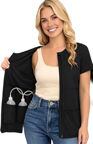 USBD Mock Neck Post Mastectomy Zipper Front Shirt with Inside Drain Pockets -Women's Recovery Wear in Saudi Arabia