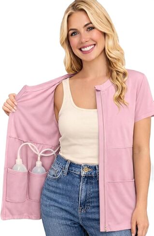 USBD Mock Neck Post Mastectomy Zipper Front Shirt with Inside Drain Pockets -Women's Recovery Wear in Saudi Arabia