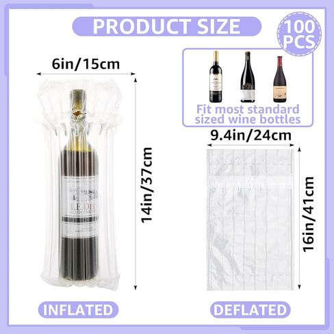 100 Packs Wine Bottle Protector for Travel, Wine Bottle Travel Protector Bags, Inflatable Air Column Cushion Bags with Pump, Wine Protector Sleeve for Safe Transportation in Saudi Arabia