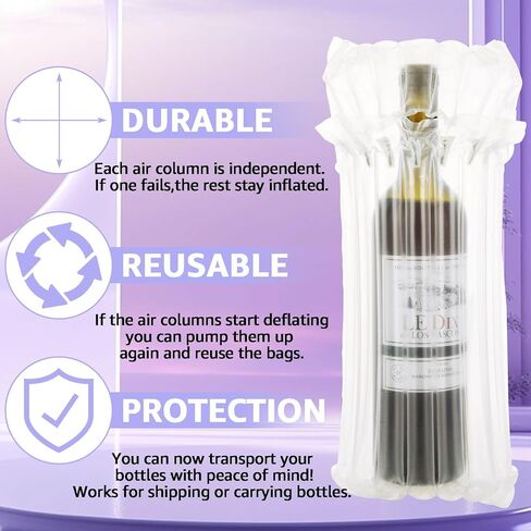 100 Packs Wine Bottle Protector for Travel, Wine Bottle Travel Protector Bags, Inflatable Air Column Cushion Bags with Pump, Wine Protector Sleeve for Safe Transportation in Saudi Arabia