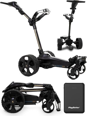 مجموعة MGI Ai Navigator Halo مع Halo Eye Remote Electric Golf Caddy - تقنية Follow Me المستندة إلى LiDAR، تقنية Geo Protect، التعامل مع التضاريس مع شاحن محمول PlayBetter in Saudi Arabia