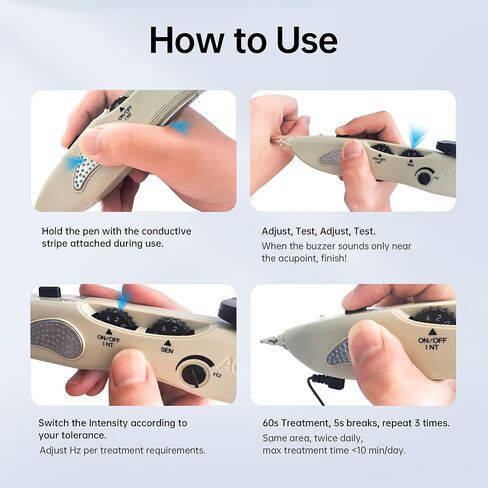 قلم ميريديان الإلكتروني للوخز بالإبر، أداة علاج نقاط الوخز الكهربائية لتخفيف الألم مع 3 رؤوس للتدليك، قابلة لإعادة الشحن in Kuwait