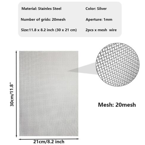 2 Pack 12×8 Inch Wire Mesh Screen, 20 Mesh Stainless Steel Mesh, Stainless Screen for Vent Covers, Cage, Garden, Window Screen and DIY Project (2, 11.8"X8.2"(300X 210mm)) in Saudi Arabia