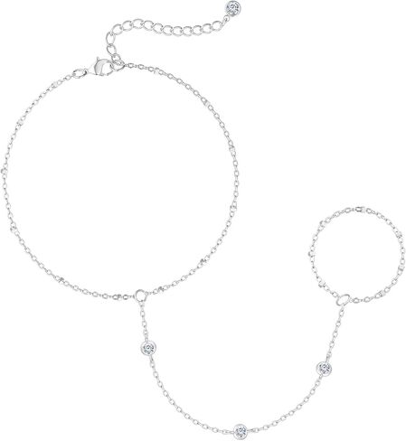 Hand Chain Bracelet for Women,Dainty 14K Gold/Silver Plated Finger Ring Chain Bracelet Cubic Zirconia Satellite Beads Hand Jewelry Body Trendy Jewelry Waterproof Gifts for Her in Kuwait