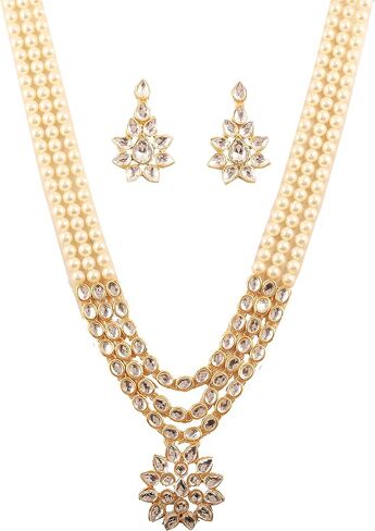 Touchstone "Contemporary Kundan Collection Indian Bollywood Long Designer Jewelry Necklace planty in Gold أو White Tone for Women. in Saudi Arabia