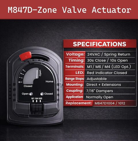 M847d-Zone Valve Actuator,Replacement Motor for ARD ＆ ZD Zone Dampers, Compatible with Honeywell M847d M847D1004 Zone Valve Actuator Damper Operator 24V in Saudi Arabia