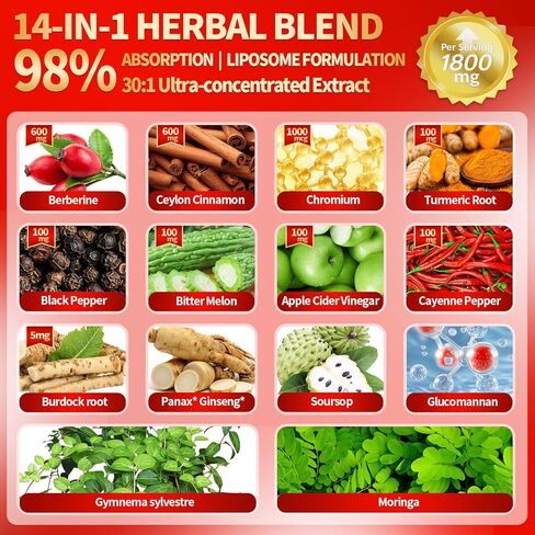 VivoNu Advanced Berberine & Cinnamon Drops – 14-in-1 Herbal Extracts with Chromium, Gymnema, Turmeric, Apple Cider Vinegar, Cayenne – 1800mg Potent Liquid Formula in Kuwait