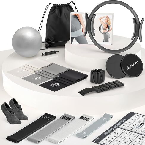 Pilates Kit, Pilates Essentials Kit for Women Home Workouts, Pilates Equipment with 14.5" Pilates Ring and Ball,7 Resistance Bands,Ankle Weights,Sliders & Grip Socks for Beginners in Kuwait