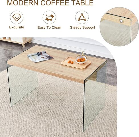 The top of The Coffee Table is Made of Medium Density fiberboard and Wooden Stickers, with Transparent Tempered Glass on Both Sides. The Design is Simple and Elegant, with a Sturdy Structure. in Saudi Arabia