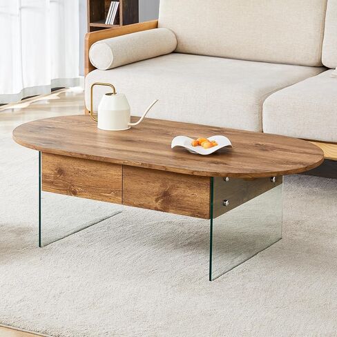 Coffee Table with Double Drawers. The Board Surface is MDF Sticker, and Both Sides are Transparent Tempered Glass. The Design is Simple and Elegant, with Excellent Storage Functions. RR in Saudi Arabia