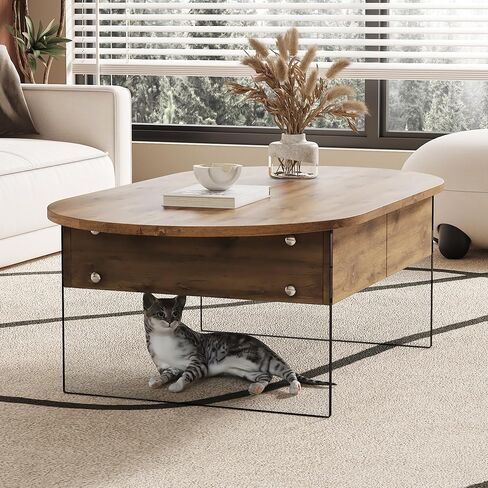 Coffee Table with Double Drawers. The Board Surface is MDF Sticker, and Both Sides are Transparent Tempered Glass. The Design is Simple and Elegant, with Excellent Storage Functions. RR in Saudi Arabia