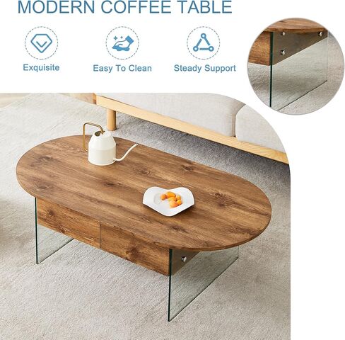 Coffee Table with Double Drawers. The Board Surface is MDF Sticker, and Both Sides are Transparent Tempered Glass. The Design is Simple and Elegant, with Excellent Storage Functions. RR in Saudi Arabia