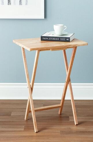 Folding TV Tray Table, Rubberwood, Natural, 19" x 14.5" x 26", Indoor, 1 Piece in Saudi Arabia