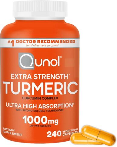 Qunol Turmeric Curcumin Supplement, 1000mg with Ultra High Absorption, for Joint Support, Extra Strength Capsules, 240 Count in Kuwait