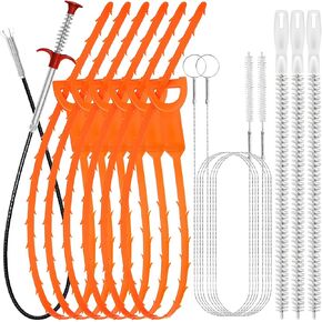 Drain Snake 12 Set: 25inch Snake Drain Hair Removal Tool(1PCS), 59inch Cleaning Brush(2PCs), 25inch Drain Clog Remover(6PCS), 18inch Sink Drain Brush(3PCS) For Bath Tub, Toilet, Kitchen Sink, Sewer in Kuwait