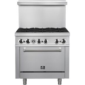 مجموعة غاز من الفولاذ المقاوم للصدأ مقاس 36 بوصة من Forno Commerciale مع 6 شعلات محكمة الغلق - إجمالي 180.000 وحدة حرارية بريطانية - موقد مطبخ احترافي قائم بذاته وتصميم سهل التنظيف in Kuwait