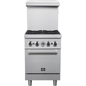 مجموعة غاز من الفولاذ المقاوم للصدأ مقاس 24 بوصة من Forno Commerciale مع 4 شعلات محكمة الغلق - إجمالي 120.000 وحدة حرارية بريطانية - موقد مطبخ احترافي قائم بذاته وتصميم سهل التنظيف in Kuwait