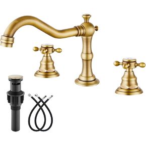 صنبور الحمام gotonovo 3 فتحات 8 بوصة صنبور حوض الحمام واسع الانتشار 2 مقابض متقاطعة صنبور خلاط مرحاض عتيق مع استنزاف منبثق، ملصق بارد ساخن، نحاس عتيق in Kuwait