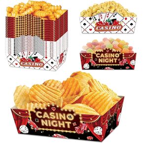 24 Pcs Casino Theme Party Decorations, Disposable Paper Food Trays Snack Nacho Food Boats (5.3×3.7×1.8inch) for Vegas Theme Party and Casino Night Birthday Supplies in Saudi Arabia