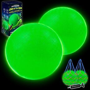 عبوة من قطعتين من كرة التوهج في الظلام، كرة ملعب كيك بول مضيئة مقاس 8.5 بوصة مع حقيبتين شبكيتين ومضخة يدوية، لا تحتاج إلى بطارية، يتم شحنها عن طريق ضوء الشمس أو الضوء الداخلي، كرات مطاطية نطاطة خضراء مضيئة، صندوق هدايا in Kuwait