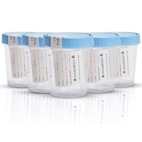 Specimen Cups with Lids - 5 Sterile Urine Cups for Testing - 4 oz Specimen Containers with Lids for Sample Collection - Good for Hospitals, Nursing Homes, and Medical Facilities in Kuwait