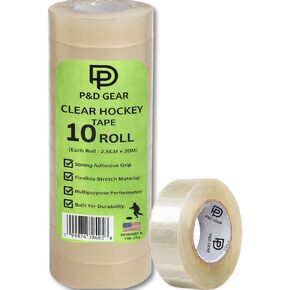 عبوة من 10 أشرطة هوكي شفافة من بي آند دي جير - جورب ممتاز متعدد الأغراض وشريط معدات للاعبي الهوكي - لاصق قوي، سهل التمدد والتمزق، قبضة متينة لواقيات الساق والجوارب والوسادات والعتاد (10 عبوات) in Kuwait