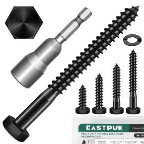 60Pcs 3/8" Hex Head Lag Screws, 304 Stainless Steel Wood Screws with Washers Kit with Socket, Black Oxided 3/8 Lag Bolts for Outdoor Woodworking in Kuwait