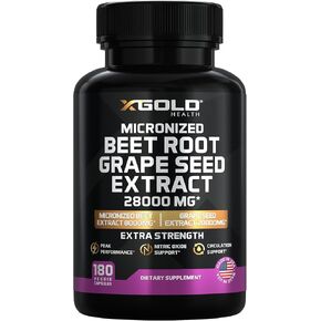 مستخلص جذر البنجر الصحي X + مستخلص بذور العنب - دعم أكسيد النيتريك للطاقة والقدرة على التحمل - 95% بوليفينول - غير معدل وراثيًا، نباتي - 180 كبسولة - للرجال والنساء - صنع في الولايات المتحدة الأمريكية in Kuwait