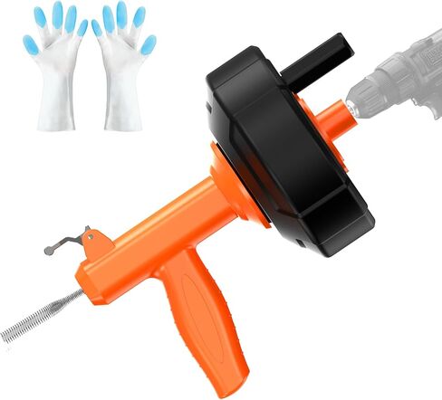 Drain Snake, Drain Auger with Drill Attachment, 25 Feet Plumbing Snake Auto Feed Flexible Hair Drain Clog Remover for Kitchen, Bathrom and Shower Sink with Gloves in Kuwait