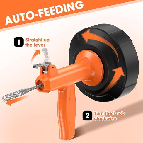 Drain Snake, Drain Auger with Drill Attachment, 25 Feet Plumbing Snake Auto Feed Flexible Hair Drain Clog Remover for Kitchen, Bathrom and Shower Sink with Gloves in Kuwait