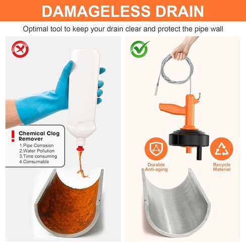 Drain Snake, Drain Auger with Drill Attachment, 25 Feet Plumbing Snake Auto Feed Flexible Hair Drain Clog Remover for Kitchen, Bathrom and Shower Sink with Gloves in Kuwait