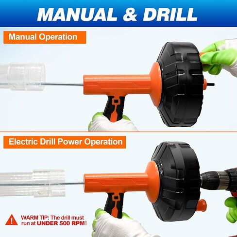 Auto Feed Drain Auger with Gloves, 33 Ft Drain Snake Hair Clog Remover, Heavy Duty Plumbing Snake Drain Clog Remover for Bathroom Sink, Bathtub Drain, Shower Cleaning in Kuwait