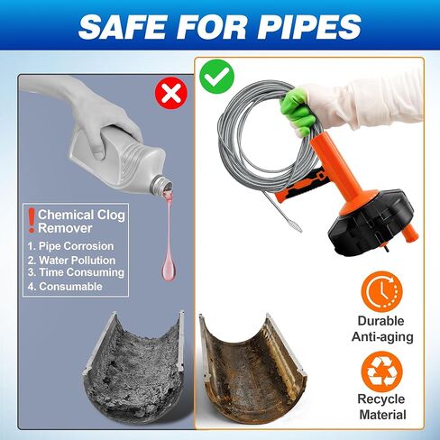 Auto Feed Drain Auger with Gloves, 33 Ft Drain Snake Hair Clog Remover, Heavy Duty Plumbing Snake Drain Clog Remover for Bathroom Sink, Bathtub Drain, Shower Cleaning in Kuwait