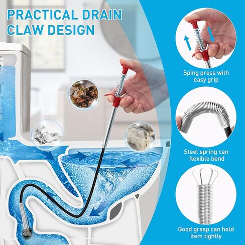 Drain Snake 12 Set: 25inch Snake Drain Hair Removal Tool(1PCS), 59inch Cleaning Brush(2PCs), 25inch Drain Clog Remover(6PCS), 18inch Sink Drain Brush(3PCS) For Bath Tub, Toilet, Kitchen Sink, Sewer in Kuwait