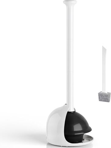 مكبس مرحاض مع حامل، مكبس عالي التحمل وحامل كومبو لتنظيف الحمام، ديكور الحمام، ملحقات الحمام، منظفات المرحاض، أبيض 18.8 بوصة in Kuwait