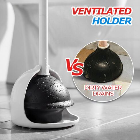 مكبس مرحاض مع حامل، مكبس عالي التحمل وحامل كومبو لتنظيف الحمام، ديكور الحمام، ملحقات الحمام، منظفات المرحاض، أبيض 18.8 بوصة in Kuwait