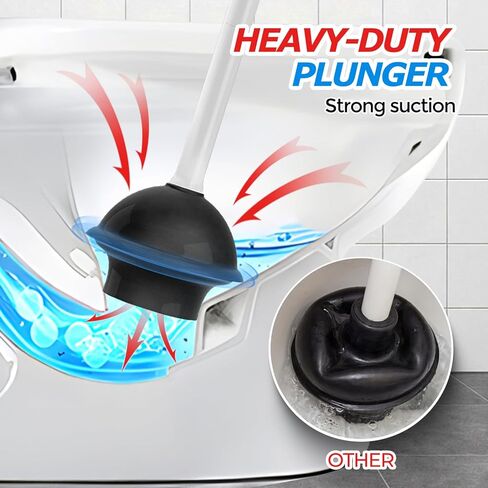 مكبس مرحاض مع حامل، مكبس عالي التحمل وحامل كومبو لتنظيف الحمام، ديكور الحمام، ملحقات الحمام، منظفات المرحاض، أبيض 18.8 بوصة in Kuwait