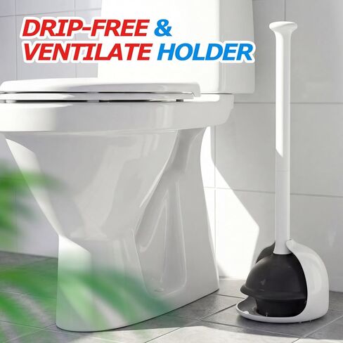 مكبس مرحاض مع حامل، مكبس عالي التحمل وحامل كومبو لتنظيف الحمام، ديكور الحمام، ملحقات الحمام، منظفات المرحاض، أبيض 18.8 بوصة in Kuwait