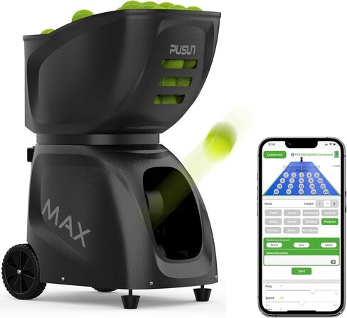 Smart Tennis Ball Machine PT-Max-C - APP Controlled Auto Feed, 26 Training Modes, 150 Ball Capacity, 5-7Hr Battery Life, Suitable for All Level Players in Kuwait