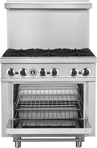 مجموعة غاز من الفولاذ المقاوم للصدأ مقاس 36 بوصة من Forno Commerciale مع 6 شعلات محكمة الغلق - إجمالي 180.000 وحدة حرارية بريطانية - موقد مطبخ احترافي قائم بذاته وتصميم سهل التنظيف in Kuwait