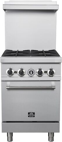 مجموعة غاز من الفولاذ المقاوم للصدأ مقاس 24 بوصة من Forno Commerciale مع 4 شعلات محكمة الغلق - إجمالي 120.000 وحدة حرارية بريطانية - موقد مطبخ احترافي قائم بذاته وتصميم سهل التنظيف in Kuwait