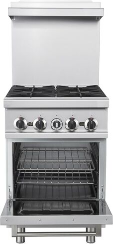 مجموعة غاز من الفولاذ المقاوم للصدأ مقاس 24 بوصة من Forno Commerciale مع 4 شعلات محكمة الغلق - إجمالي 120.000 وحدة حرارية بريطانية - موقد مطبخ احترافي قائم بذاته وتصميم سهل التنظيف in Kuwait