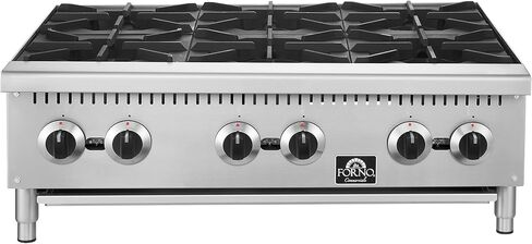 موقد غاز Forno Commerciale مقاس 36 بوصة مع 6 شعلات مفتوحة - مجموعة كونترتوب من الفولاذ المقاوم للصدأ بقدرة 150,000 وحدة حرارية بريطانية مع شبكات من الحديد الزهر - معدات مطاعم ومطابخ شديدة التحمل in Kuwait