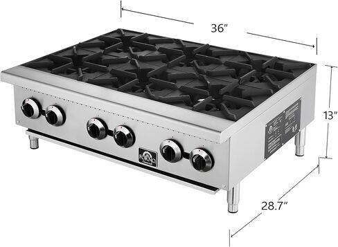 موقد غاز Forno Commerciale مقاس 36 بوصة مع 6 شعلات مفتوحة - مجموعة كونترتوب من الفولاذ المقاوم للصدأ بقدرة 150,000 وحدة حرارية بريطانية مع شبكات من الحديد الزهر - معدات مطاعم ومطابخ شديدة التحمل in Kuwait