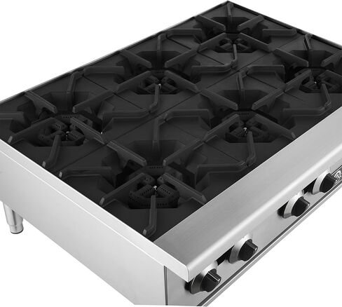 موقد غاز Forno Commerciale مقاس 36 بوصة مع 6 شعلات مفتوحة - مجموعة كونترتوب من الفولاذ المقاوم للصدأ بقدرة 150,000 وحدة حرارية بريطانية مع شبكات من الحديد الزهر - معدات مطاعم ومطابخ شديدة التحمل in Kuwait